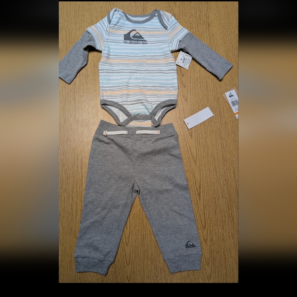 Quiksilver Baby Striped Bodysuit - Gray and White
